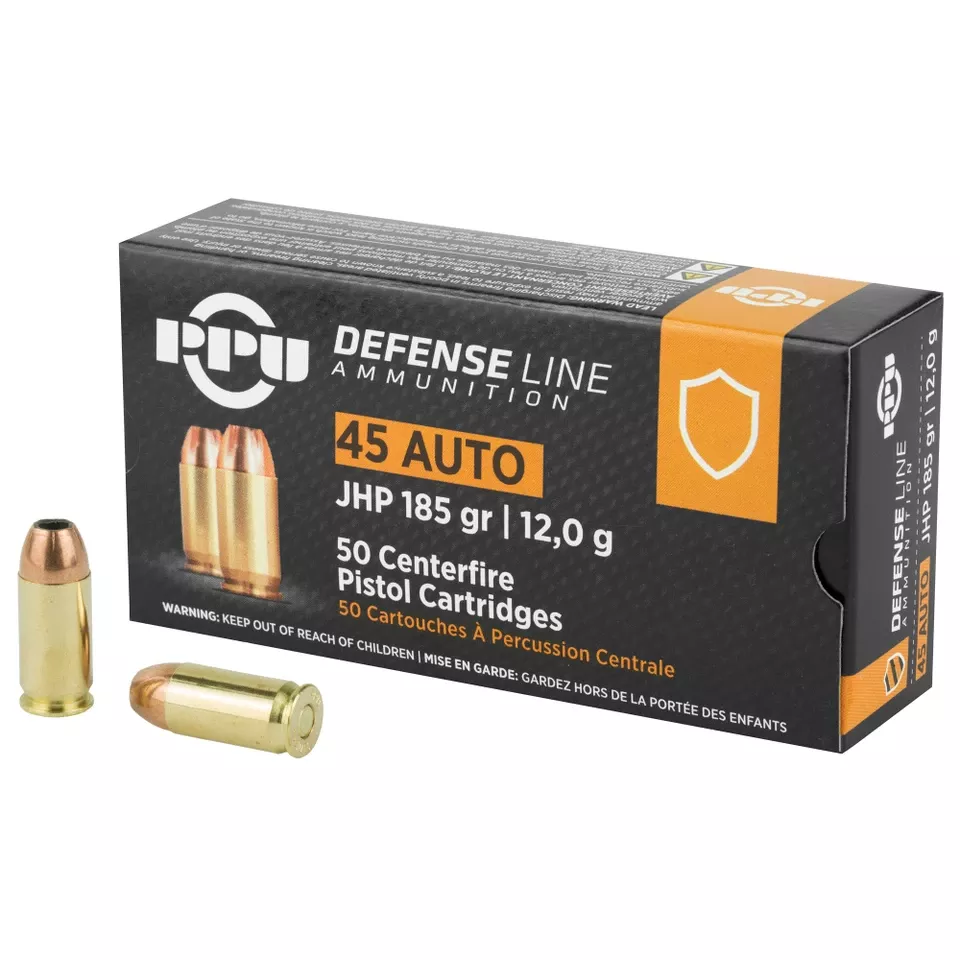 PPU .45 ACP 185 Grain JHP Ammunition - 50 Rounds/500 Rounds