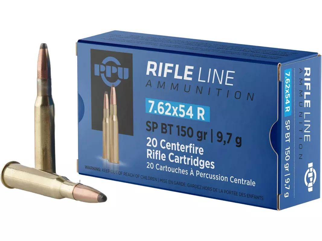 PPU 7.62x54mm Rimmed Russian Ammo 150 Grain Jacketed Soft Point Box of 20