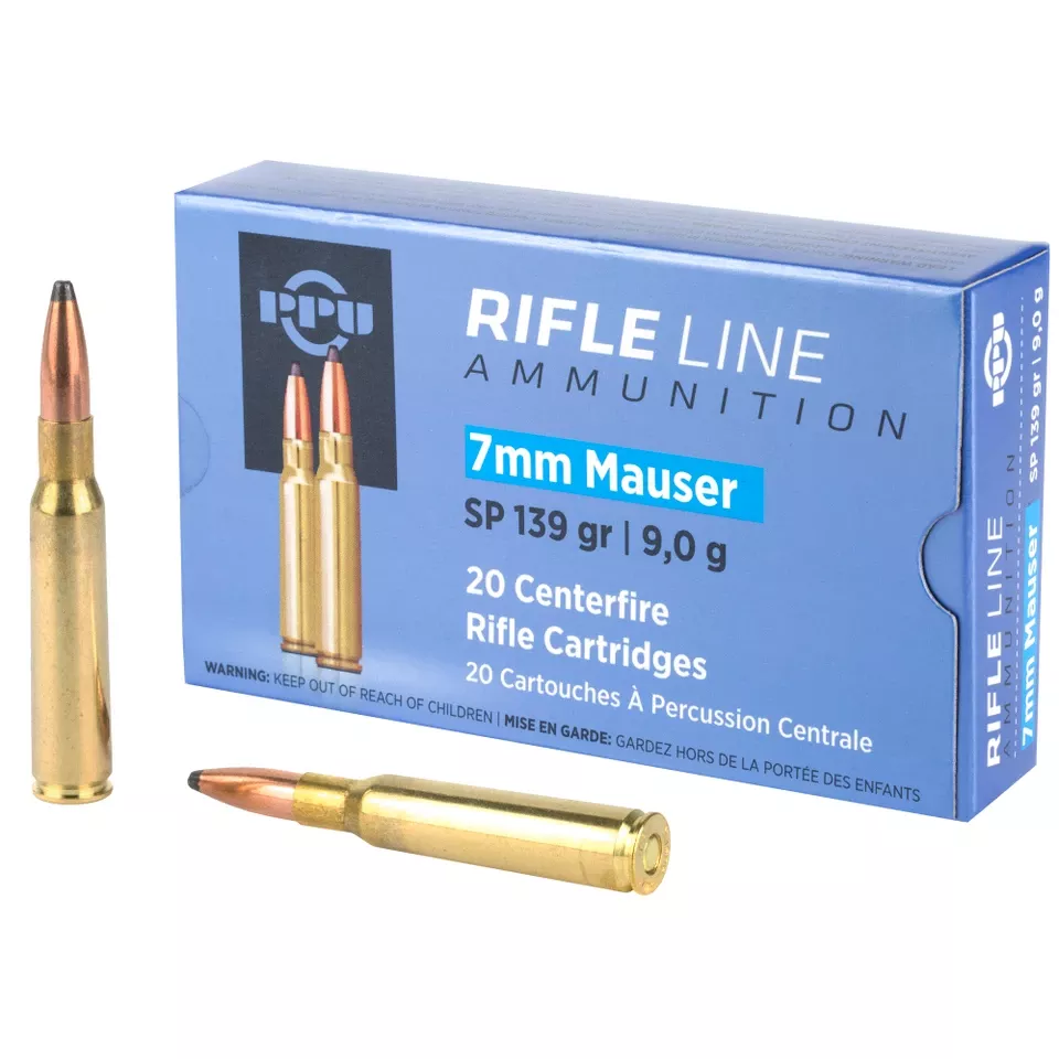 PPU 7mm Mauser 139gr Soft Point Ammunition - 20 Rounds per Box, 200 Rounds per Case
