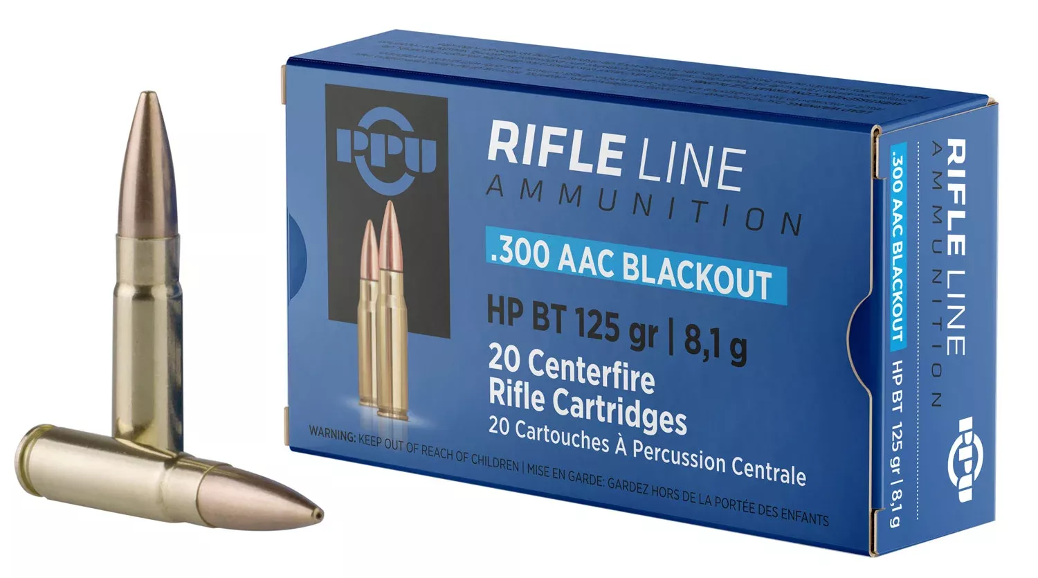 PPU PP300BH Standard Rifle300Blackout 125gr Hollow Point Boat Tail 20 Per Box/50 Case