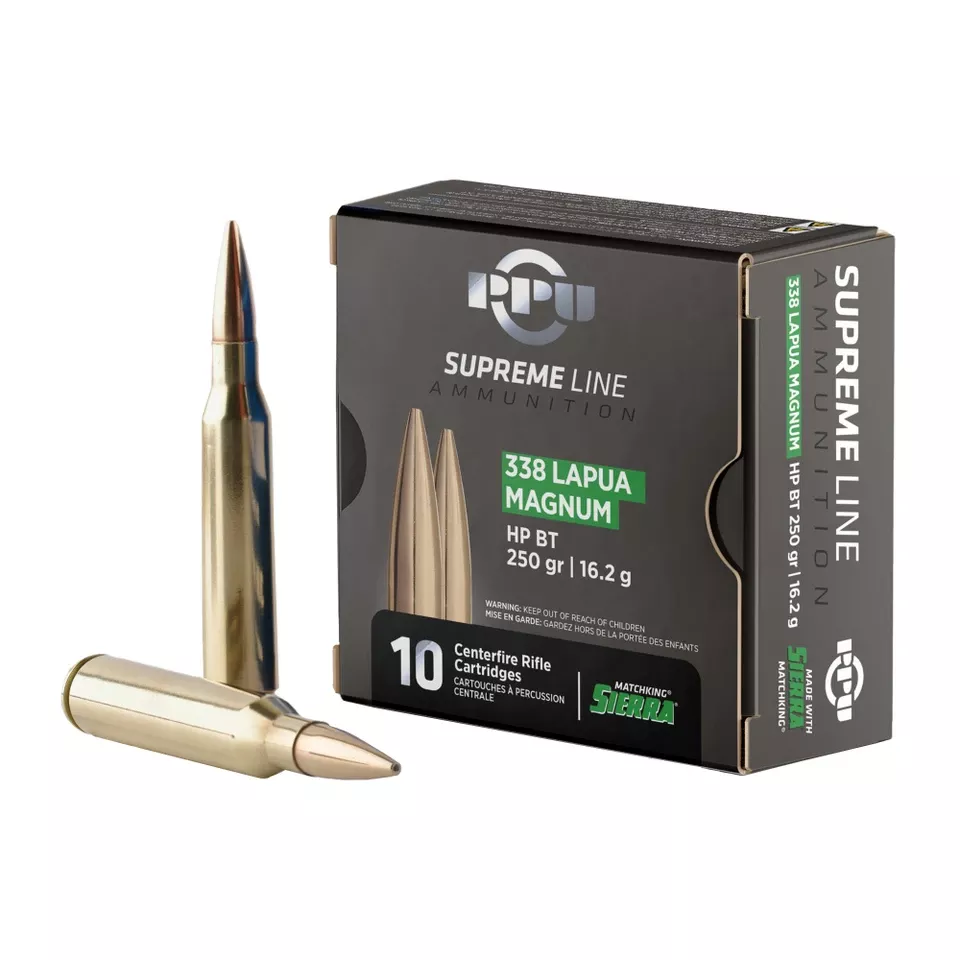 PPU Supreme .338 Lapua 250gr HPBT Ammunition - 10 Rounds/200 Rounds