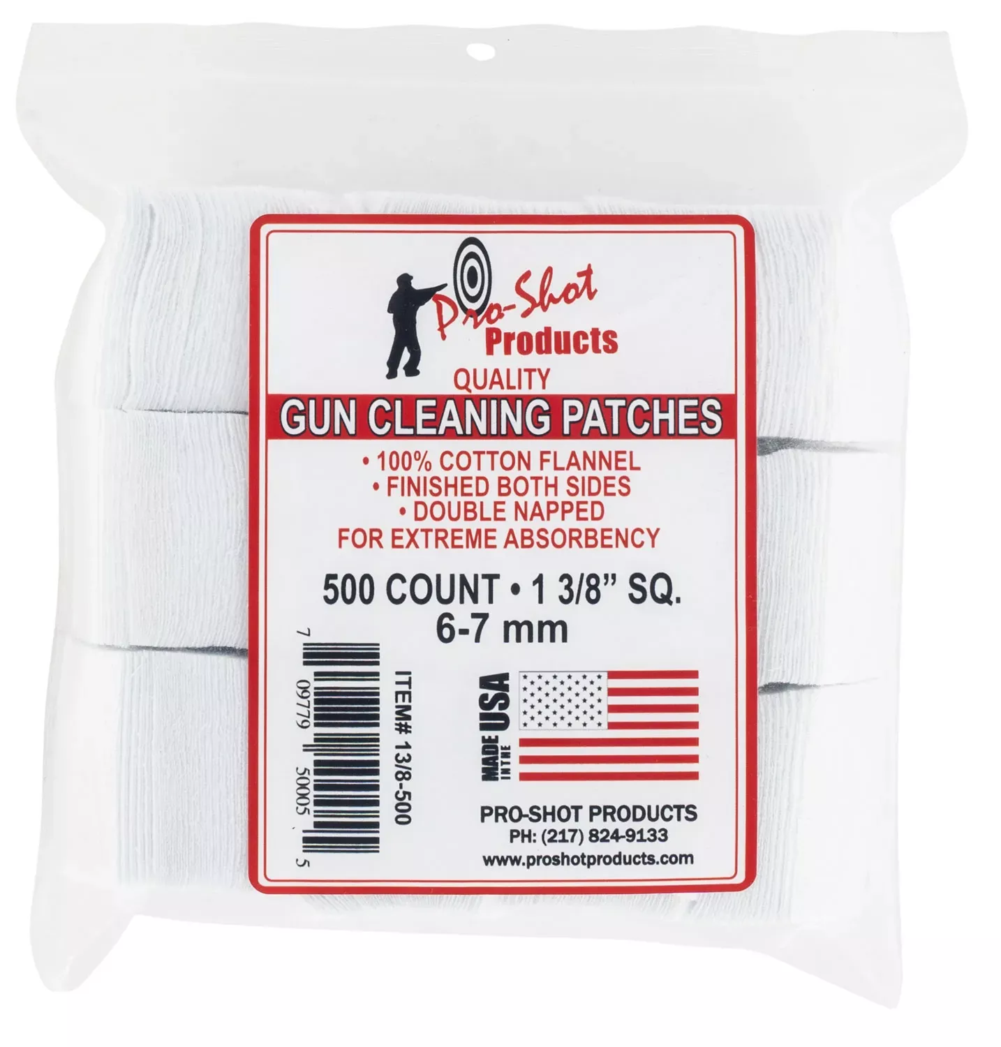 Pro-Shot 138500 Cleaning Patches 6mm/7mm 1.38″ Cotton Flannel 500 Per Pkg