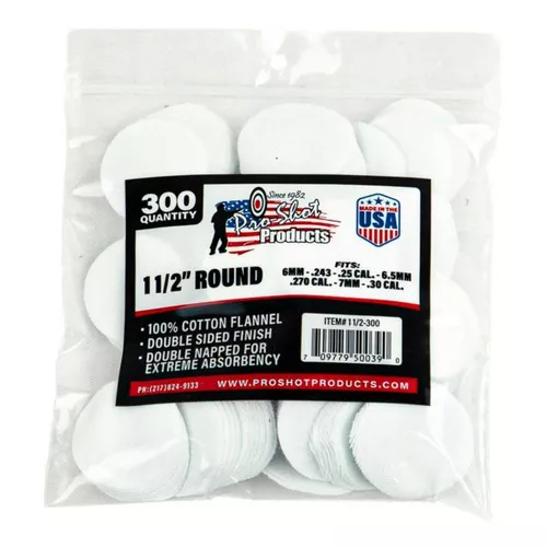 ProShot 112300 Cleaning Patches6mm.30 Cal 1.50 Round 100 Cotton Flannel 300 Pack UPC: 709779500390