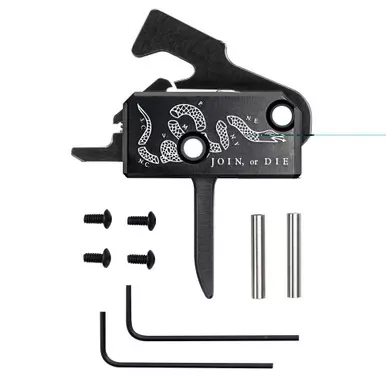 Rise Armament Super Sporting Trigger | Join or Die | Flat Trigger | Anodized Finish | Black | Includes Anti-Walk Pins | RA-140F-JOD