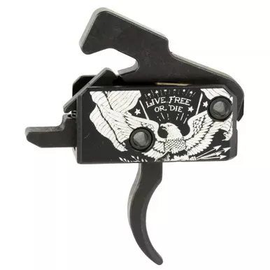 Rise Armament Super Sporting Trigger | Live Free or Die | Curved Trigger | Anodized Finish | Black and White | Includes Anti-Walk Pins | RA-140-LFOD-AWP