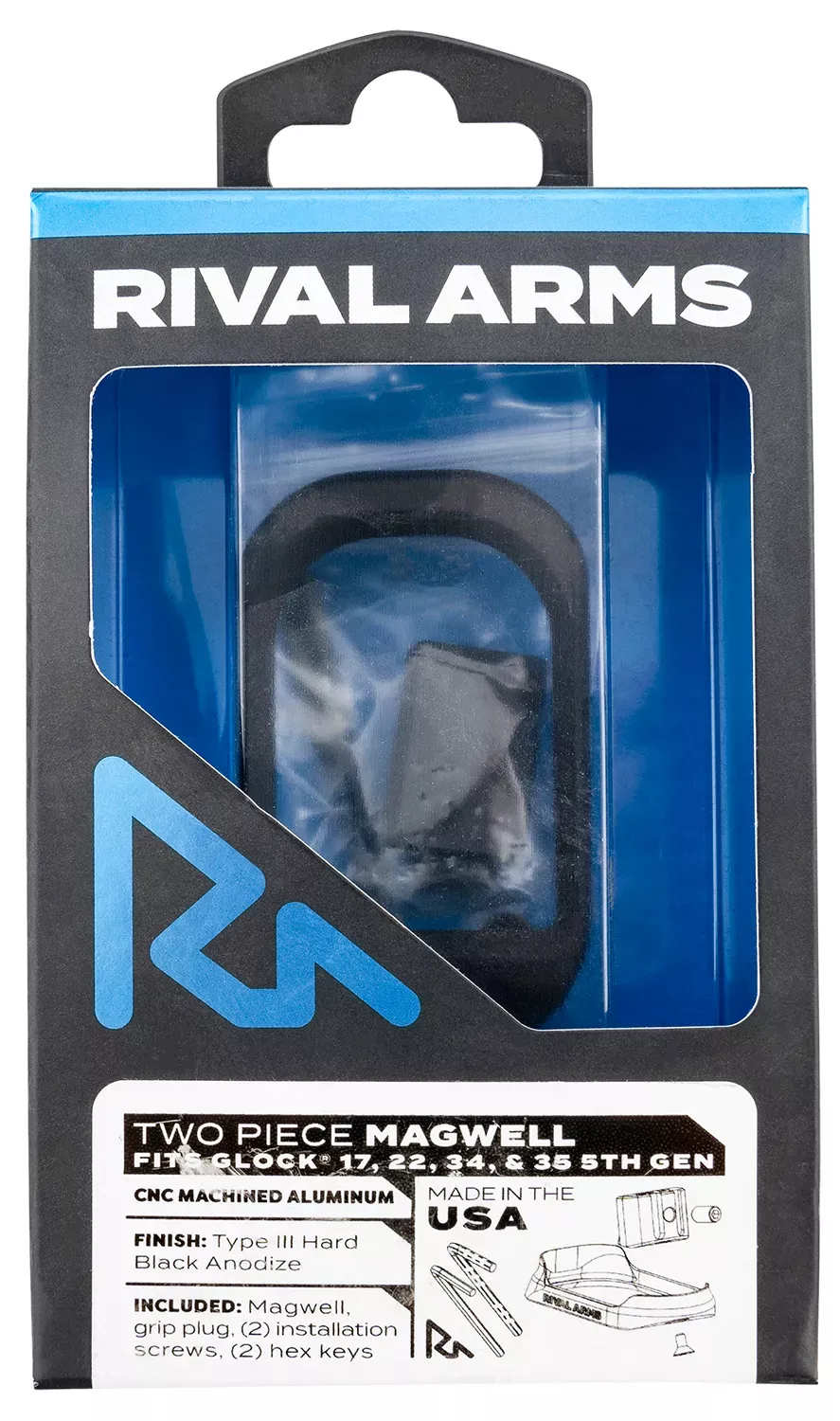 Rival Arms RARA70G121A Two Piece Magwell Compatible W/GEN5 Glock 17/22/34/35, Black Anodized Aluminum