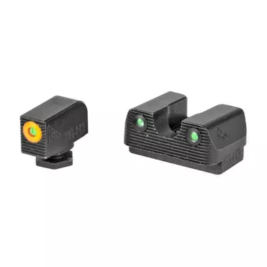Rival Arms Tritium 3 Dot Front/Rear Green Night Sight For Glock 42/43 | Orange Front Sight Ring | Black Nitride Quench-Polish-Quench (QPQ) Finish | RA-RA2A231G