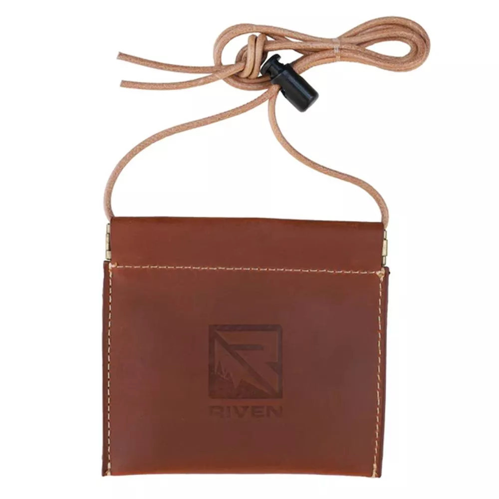 Riven Leather Diaphragm Call Pouch and Lanyard Brown