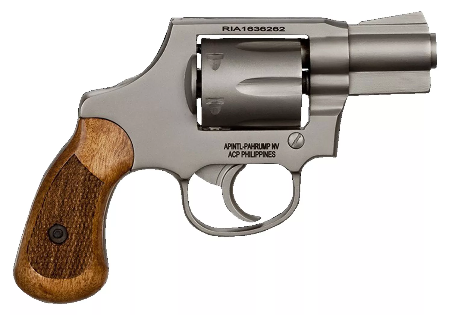 Rock Island 51289 M206Small Frame 38 Special 6 Shot, 2" Matte Nickel Steel Barrel, Cylinder & Frame, Checkered Wood Grip, Transfer Bar Safety, Concealed Hammer
