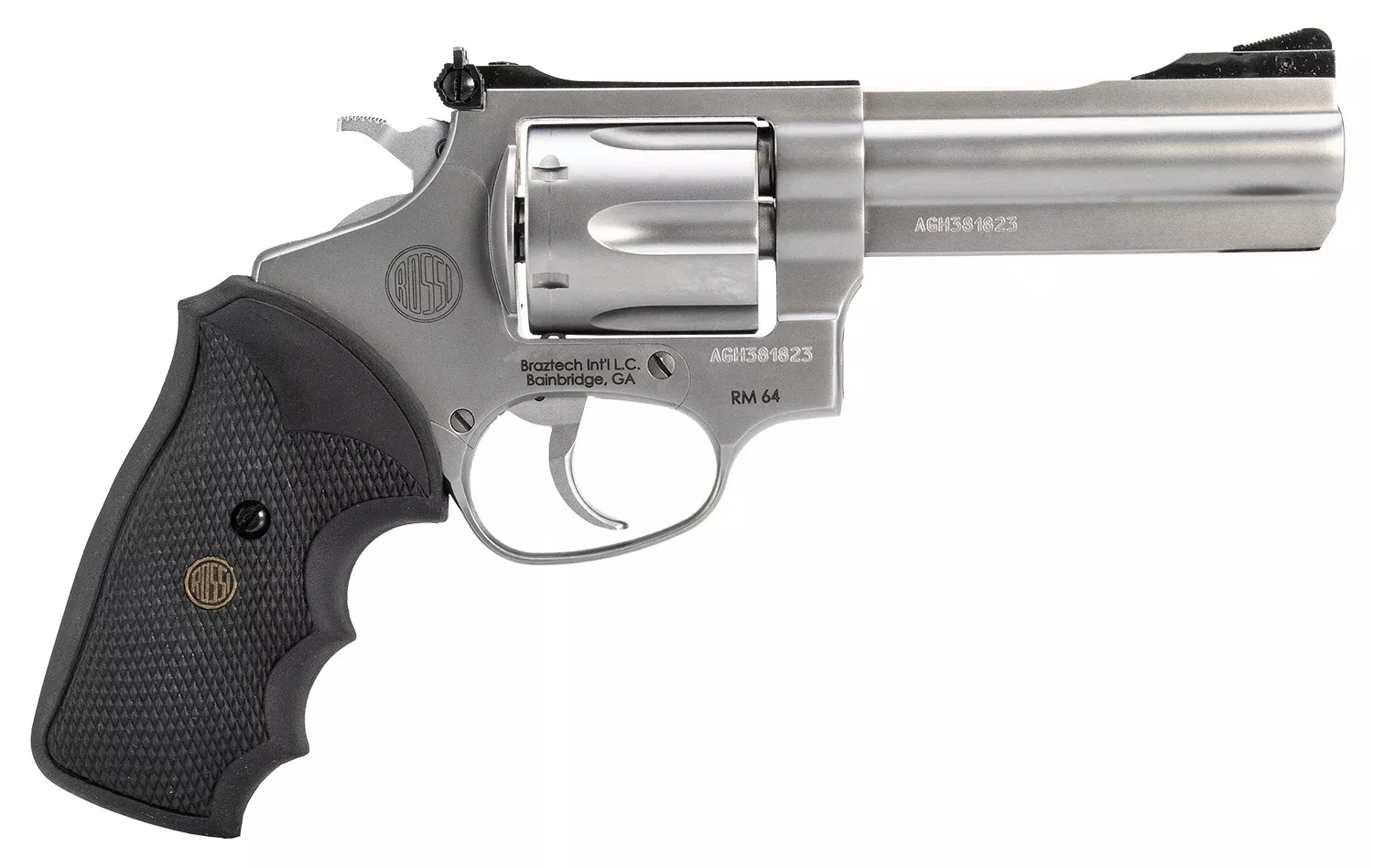 Rossi 2RM649 RM64357 Mag 6 Shot 4″ Matte Stainless Steel Barrel, Cylinder & Frame Textured Black Rubber Grip