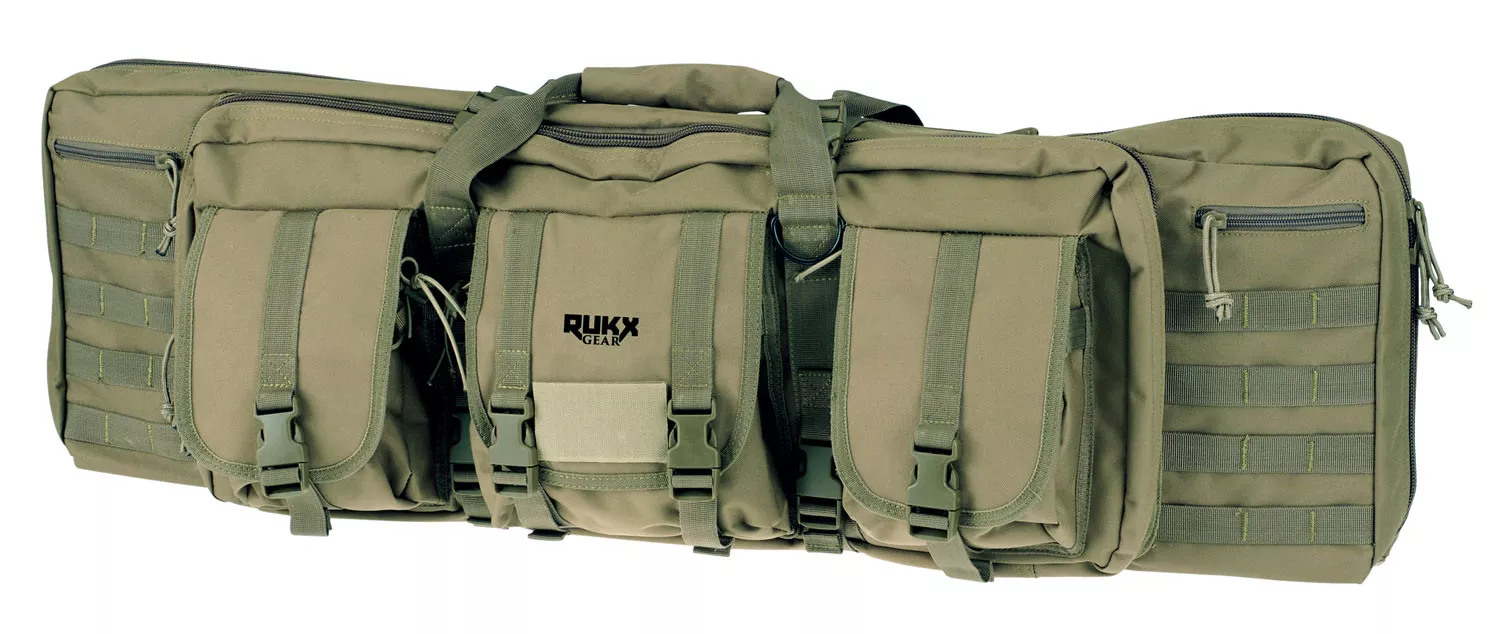 Rukx Gear ATICT36DGG Tactical Double Gun Case 36″ Water Resistant Green 600D Polyester w/ Non-Rust Zippers Reinforced Velcro & Adjustable Back Straps