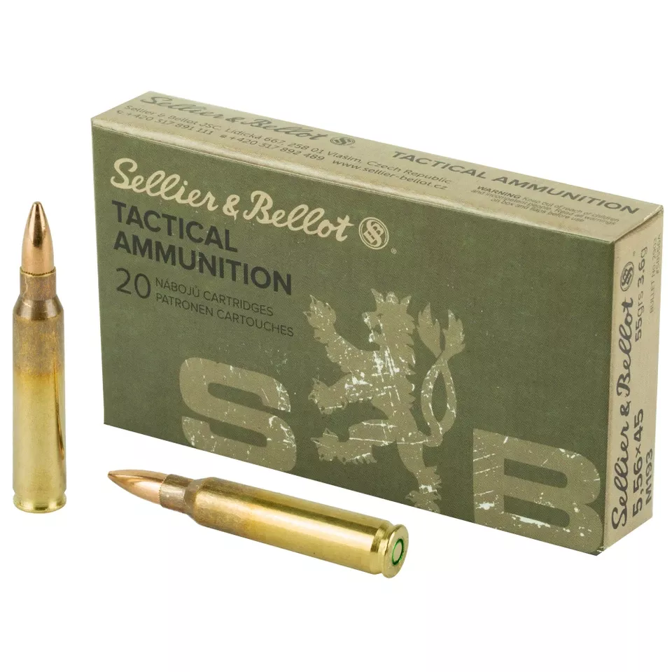 S&B 5.56 NATO 55 Grain FMJ Ammunition - 20 Rounds per Box, 1000 Rounds per Case