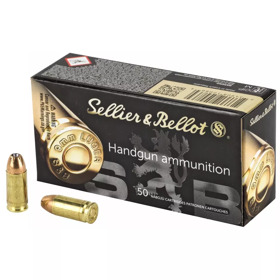 S&B 9MM 124GR JHP Ammunition - 50 Rounds/1000 Rounds Available