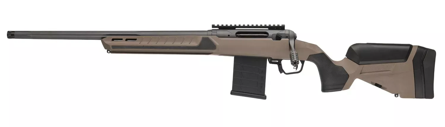 Savage Arms 32687 110 Core Tactical Full Size 6.5 Creedmoor 10+1 20″ Medium Heavy Fluted Barrel, Arca Rail Forend, Coyote Tan AccuStock W/AccuFit V2 Synthetic Stock, Left Hand