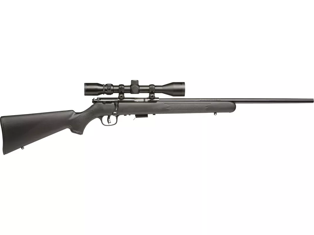 Savage Arms 93 FXP Bolt Action Rifle 22 Winchester Magnum Rimfire (WMR) 21″ Black Barrel Black Frame Black Field Stock with Scope