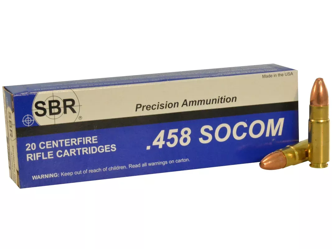 SBR 458 Socom Ammo 450 Grain Full Metal Jacket Box of 20