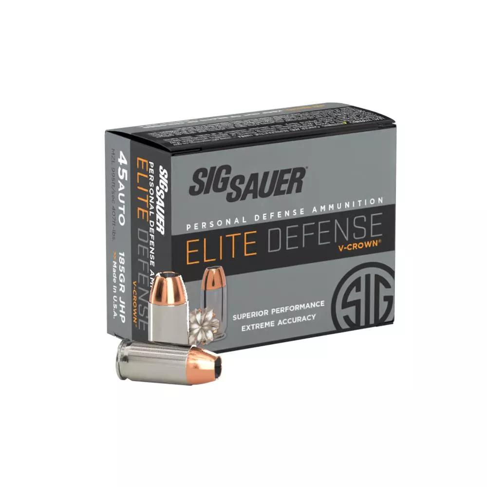 Sig Elite V-Crown Handgun Ammunition.45 ACP 185 gr JHP 995 fps 20/ct