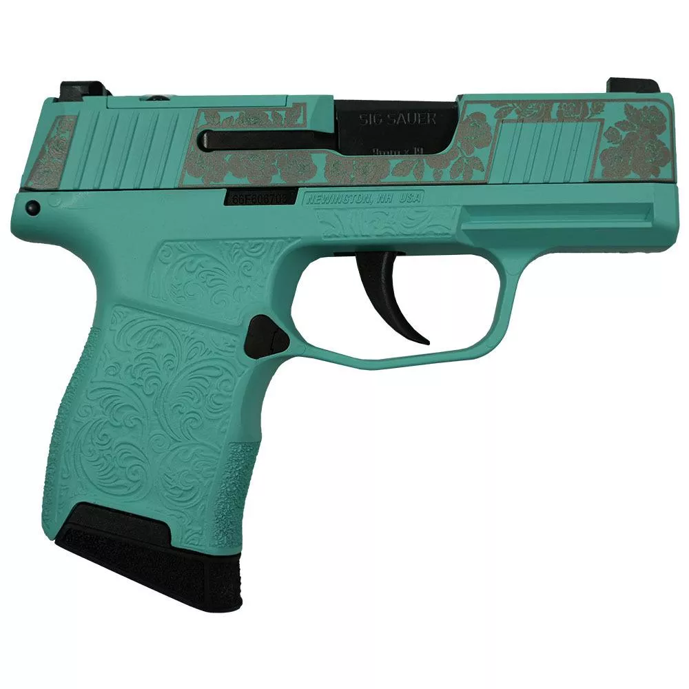 Sig Sauer “Gun & Roses-Robin’s Egg Blue” P365 Optic Ready Handgun 9mm Luger 10rd Magazines(2) 3.1″ Barrel X-RAY 3 Sights
