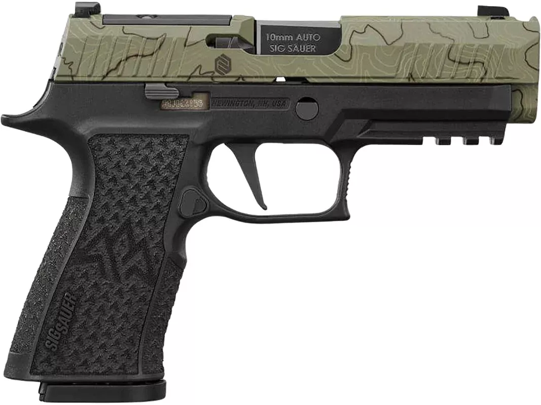 Sig Sauer P320 XTEN Endure Comp 10mm Auto Pistol 3.8″ Barrel 15+1 Round Moss Green Slide Black Grip Black Frame