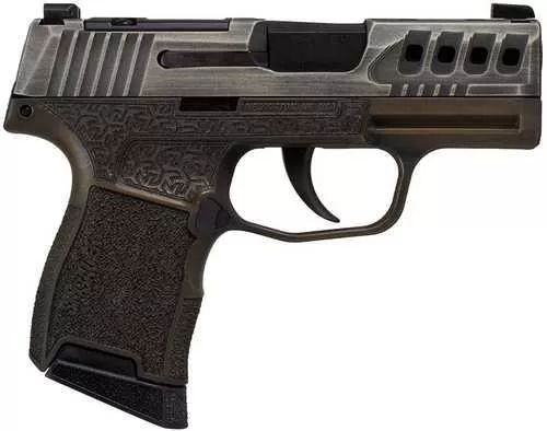 Sig Sauer P365 “Gold Bug” Handgun 9mm luger 10rd Magazines(2) 3.1″ Black Barrel Tactical Cut Distressed Grey Slide/Brown Grip Octagon Stippling