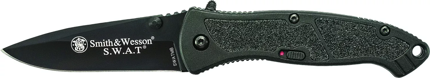 Smith & Wesson Knives SWATMBCP S.W.A.T.3.20" Folding Plain Black 4034 SS Blade Black Aluminum Handle Includes Pocket Clip