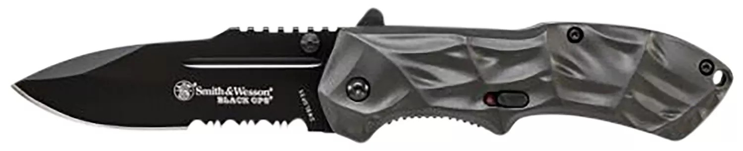Smith & Wesson Knives SWBLOP3CP Black Ops3.40" Folding Tanto Plain 4034 SS Blade Aluminum Handle Includes Pocket Clip