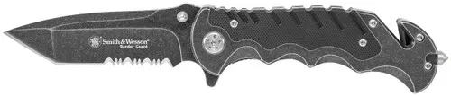SmithWesson Knives SWBG10SCP Border Guard3.50 Folding Part Serrated Stainless Steel Blade 4.80 AluminumG10 Handle Includes Pocket Clip UPC: 028634708888