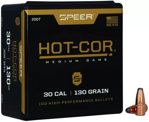 Speer 2007 HotCor30 Cal .308 130 gr Soft Point Flat Nose 100 Per Box 5 Case UPC: 076683020079