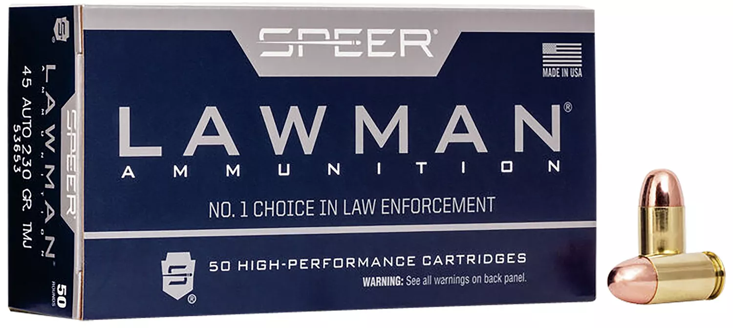 Speer 53653 Lawman45ACP 230gr Total Metal Jacket Flat Nose 50 Per Box/20 Case