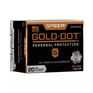 Speer Ammunition Speer Gold Dot, Personal Protection, 357MAG, 125 Grain, Hollow Point, 20 Round Box 23920GD