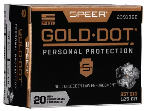 Speer Gold Dot High Velocity Centerfire Ammunition, 357 SIG, Hollow Point, 125 Grain – 20 Cartridge Box ( 20 / 1 )