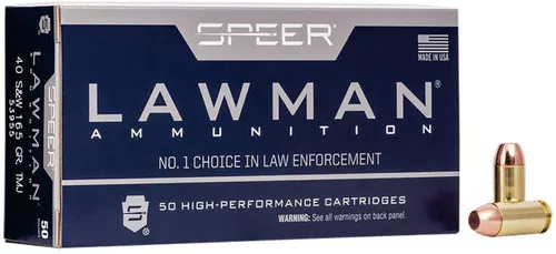 Speer Lawman Standard Velocity Centerfire Ammunition, 40 Smith & Wesson, Total Metal Jacket Flat Nose, 165 Grain – 50 Cartridge Box ( 50 / 1 )