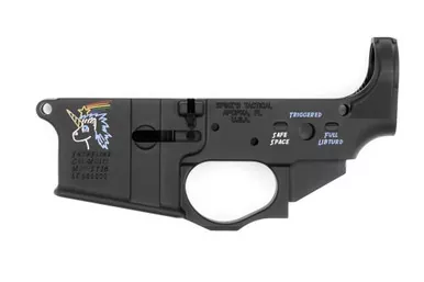 Spike’s Tactical Snowflake Edition Stripped Lower Receiver | Multi-Cal | Black / Rainbow Painted Unicorn | STLS030-CFA