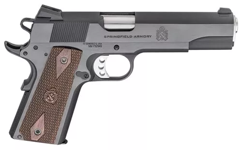 Springfield Armory PX9420 1911 Garrison 45 ACP 7+1, 5" Stainless Match Grade Steel Barrel, Salt Blued Serrated Carbon Steel Slide, Blued Steel Frame w/Beavertail, Thin-Line Wood Grip