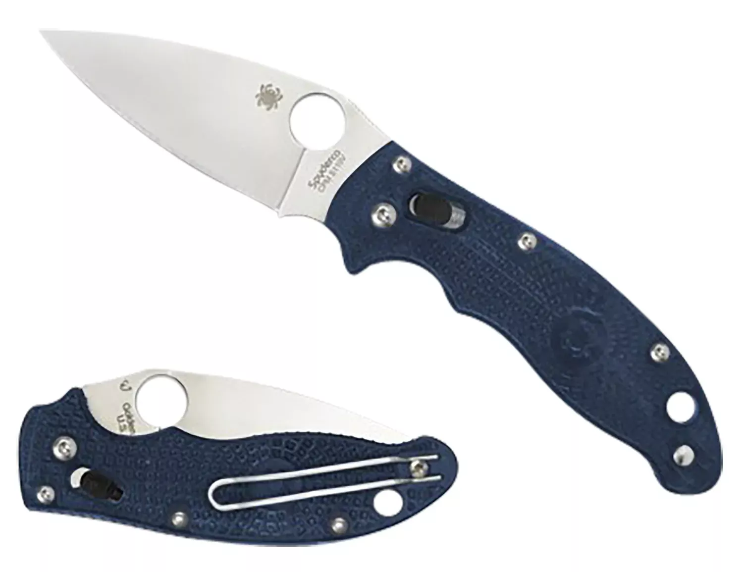Spyderco C101PDBL2 Manix 2 Lightweight 3.37″ Folding Plain Satin CTS BD1 SS Blade/Dark Blue Bi-Directional Texturing FRCP Handle Includes Pocket Clip