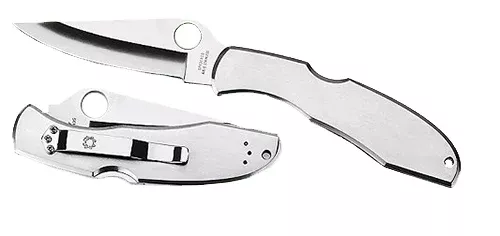 Spyderco C10S Endura 43.85" Folding Clip Point Part Serrated VG-10 SS Blade Satin Stainless Steel Handle Includes Pocket Clip