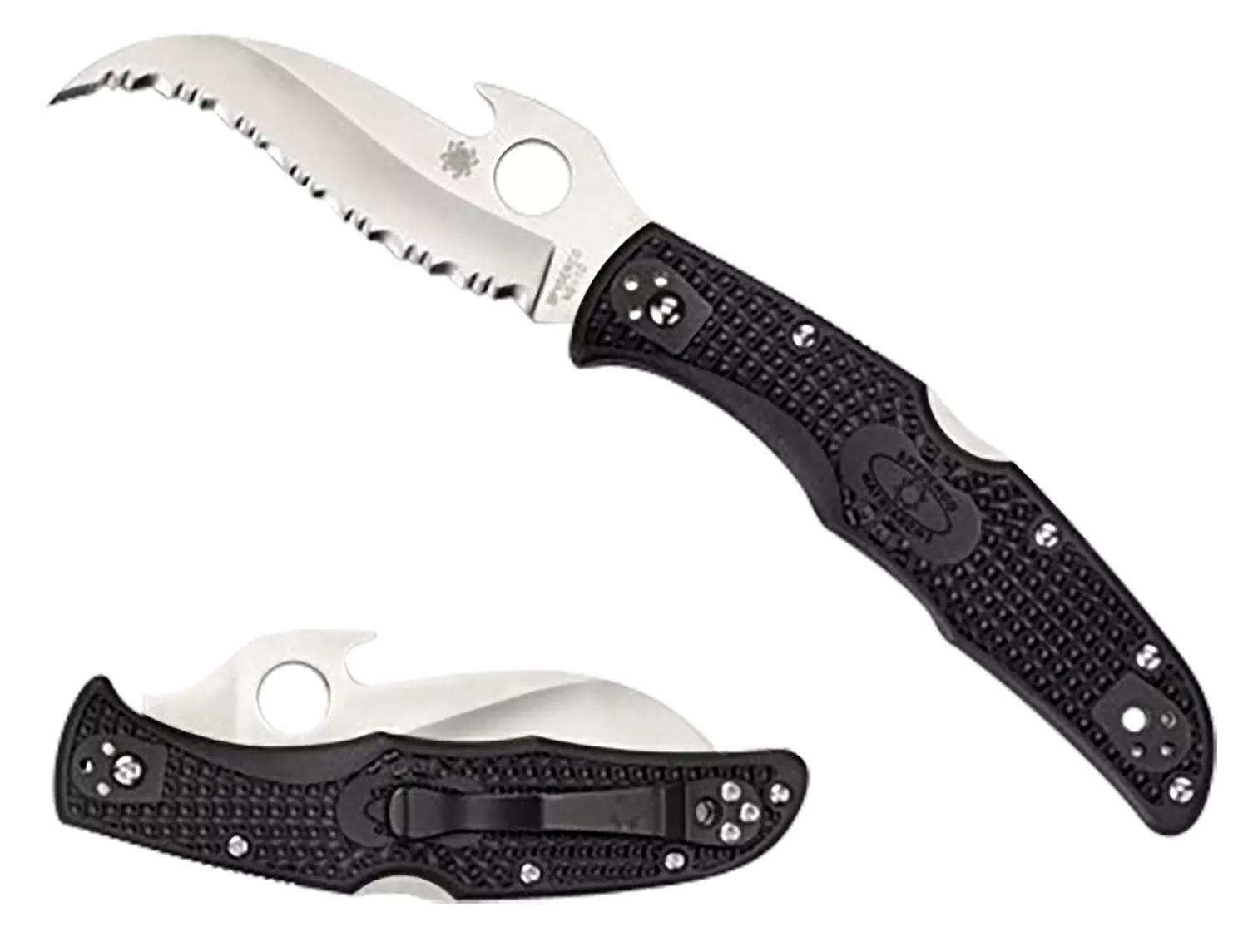 Spyderco C12SBK2W Matriarch 23.57" Folding Reverse S Serrated Satin VG-10 SS Blade/Black Bi-Directional Texturing FRN Handle Includes Pocket Clip