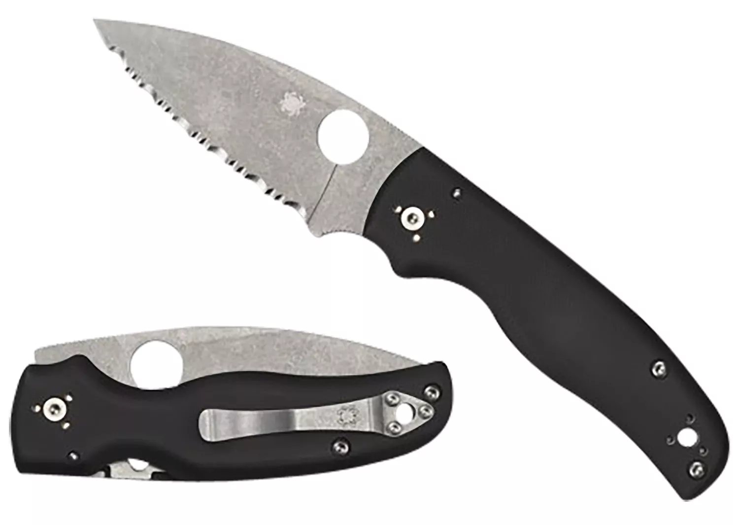 Spyderco C229GS Shaman3.58" Folding Serrated Stonewashed CPM S30V SS Blade/ Black Textured G10 Handle Includes Pocket Clip