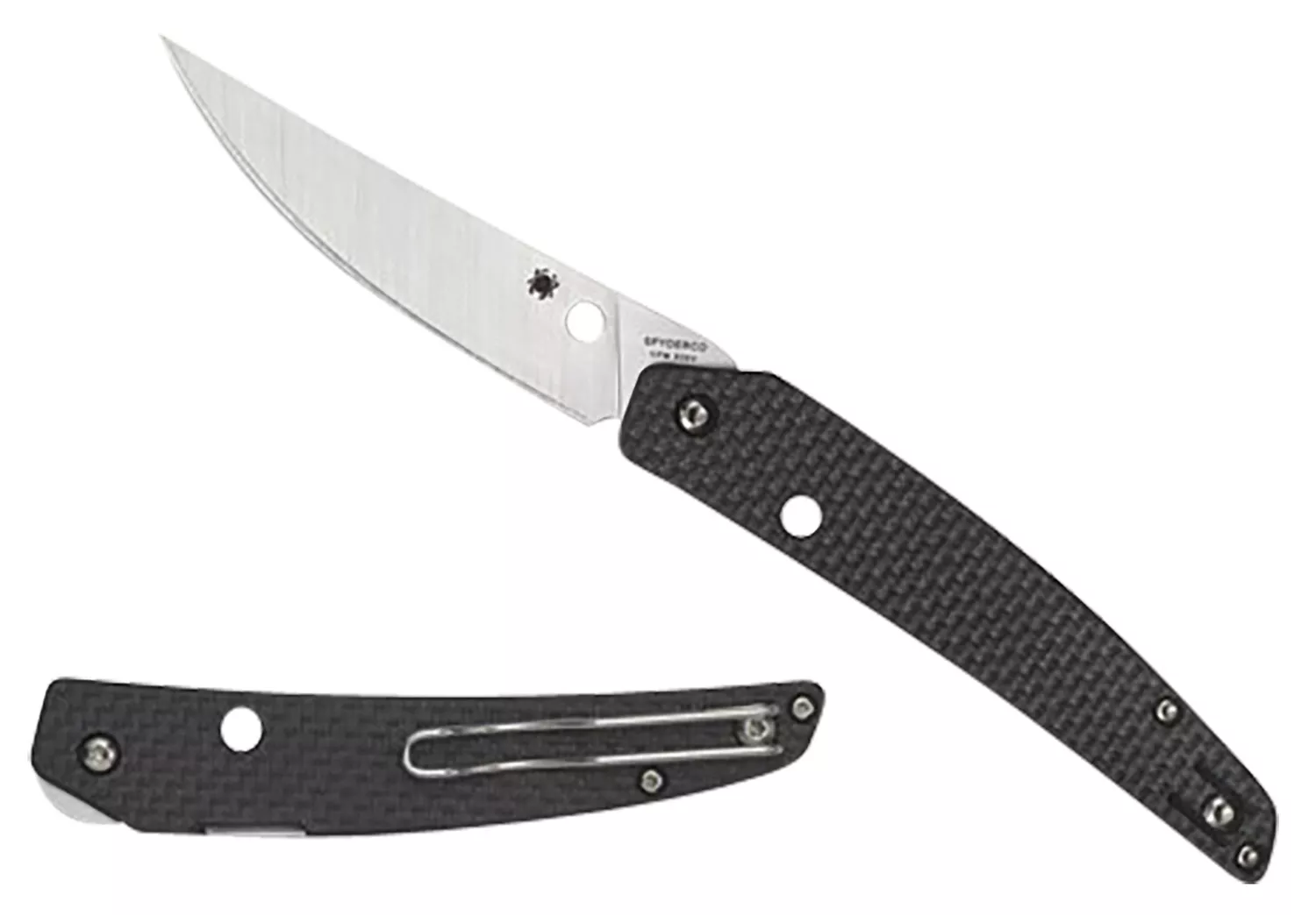 Spyderco C242CFP Ikuchi3.26" Folding Plain CPM S30V SS Blade/Black Textured Carbon Fiber/G10 Handle Includes Pocket Clip