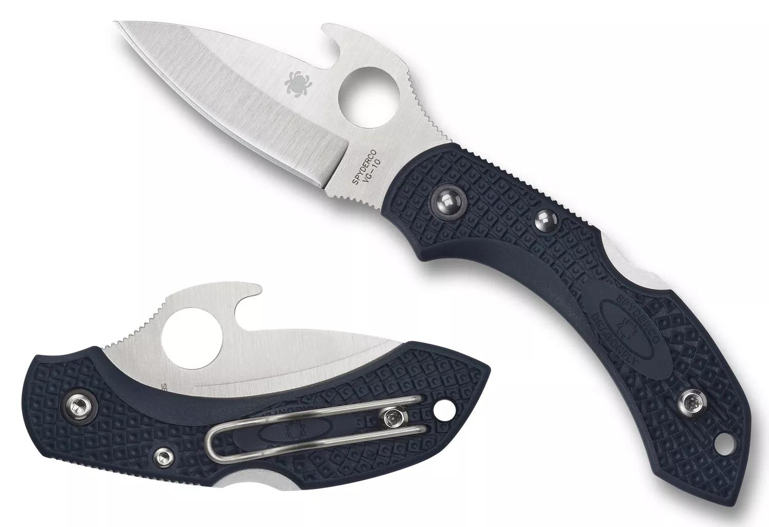 Spyderco C28PGYW2 Dragonfly 22.28" Folding Drop Point Plain VG-10 SS Blade Gray Bi-Directional Texturing FRN Handle Includes Pocket Clip