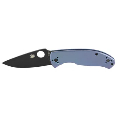 Spyderco Tenacious, Folding Knife, 3.35" Drop Point Blade,8Cr13MoV Blade Steel, 7.74" Overall Length, R.I.L. Lock, Black Oxide Finish, Black Blade, Blue Titanium Handle C122TIBLBKP