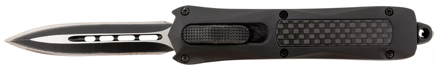 Steel River Knives MA163BD SpartanMini 2.70" OTF Dagger Plain Black/Silver 440C SS Blade/ Black w/Carbon Fiber Inlay Aluminum Zinc Alloy Handle