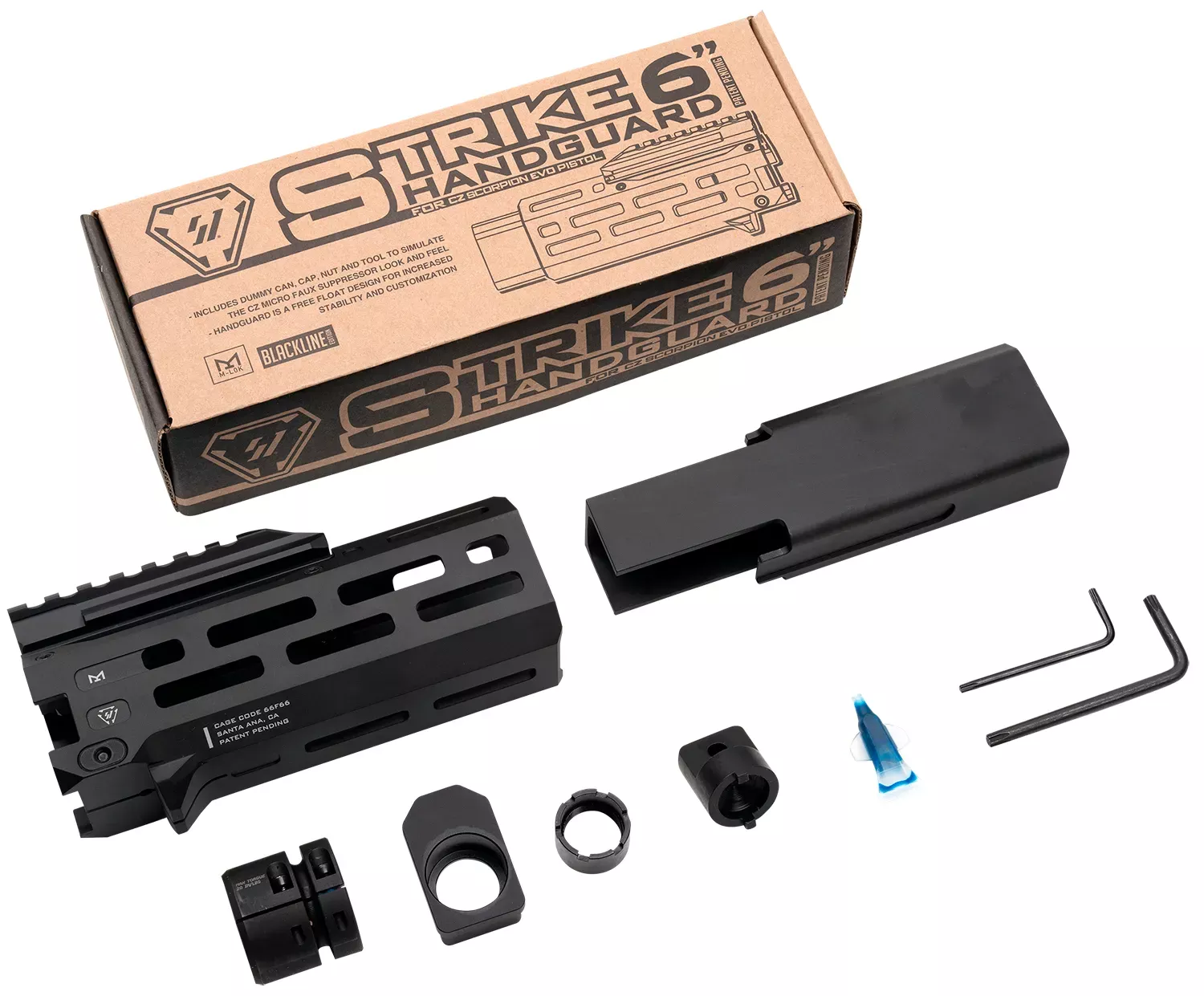 Strike Industries CEVO-HG-6-BK Strike 6″ M-LOK Black Aluminum with Faux Suppressor for CZ Scorpion EVO (7.72″ Barrel Length)