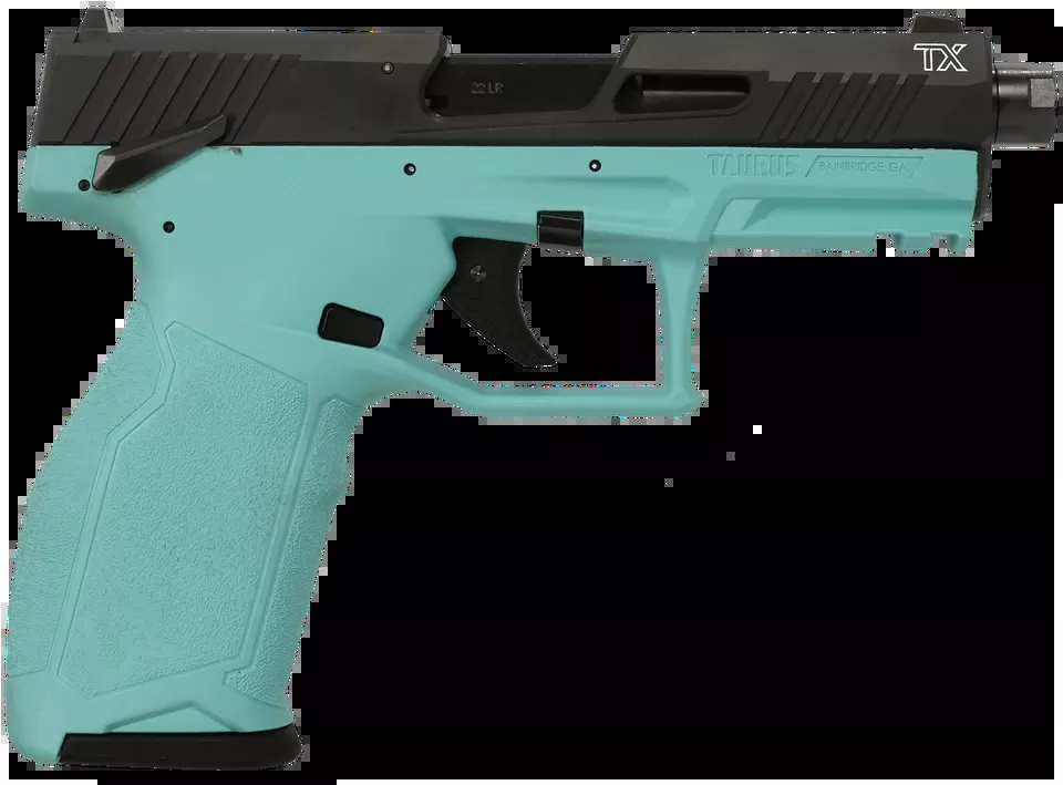 Taurus 1-2TX22141C 22 LR Pistol, 22+1 Capacity, 4.60" Threaded Barrel, Cyan Frame