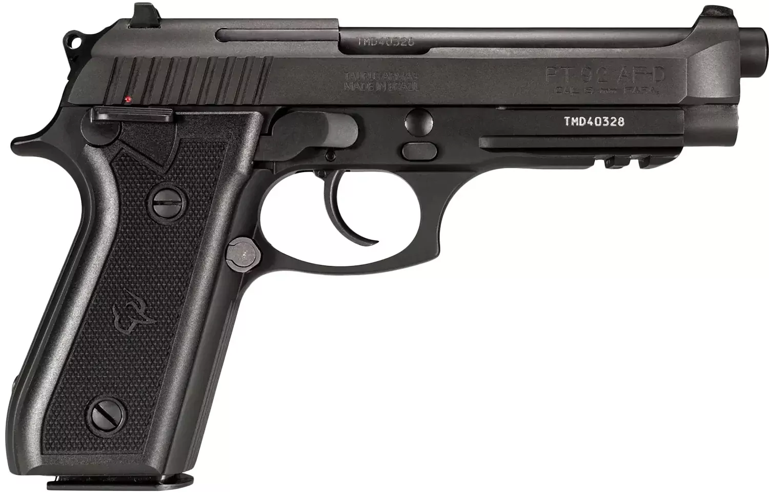 Taurus 1-920151-17 92Full Size Frame 9mm Luger 17+1 5″ Matte Black Stainless Steel Barrel, Serrated Steel Slide, Black Anodized Aluminum Frame w/Picatinny Rail, Black Rubber Grip, Right Hand