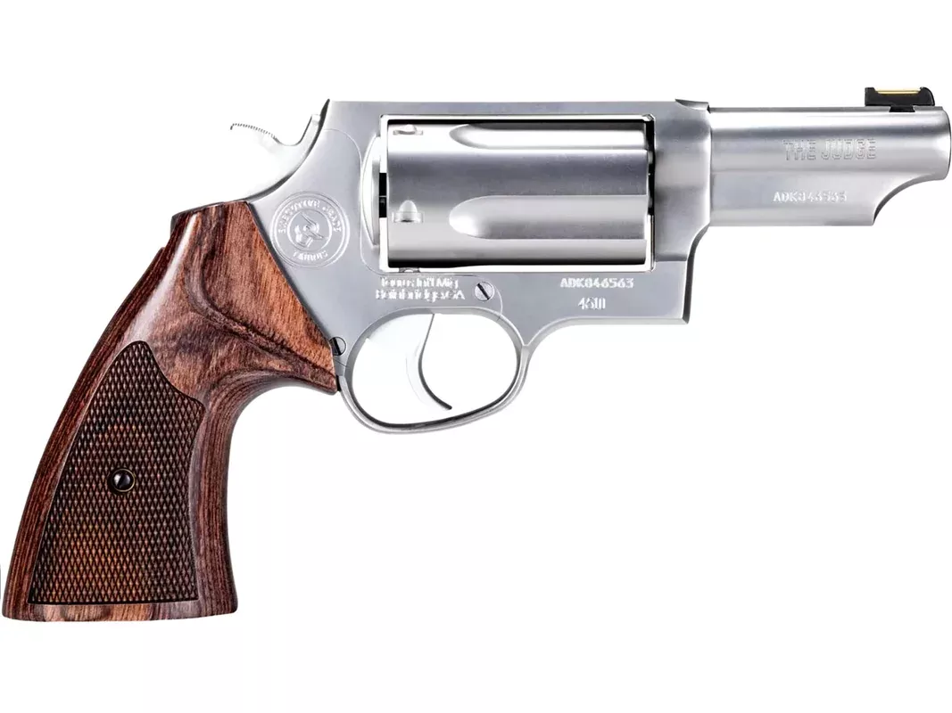 Taurus Judge Executive Grade 45 Colt (Long Colt) Revolver 3″ Stainless Barrel 5 Round Walnut Grip