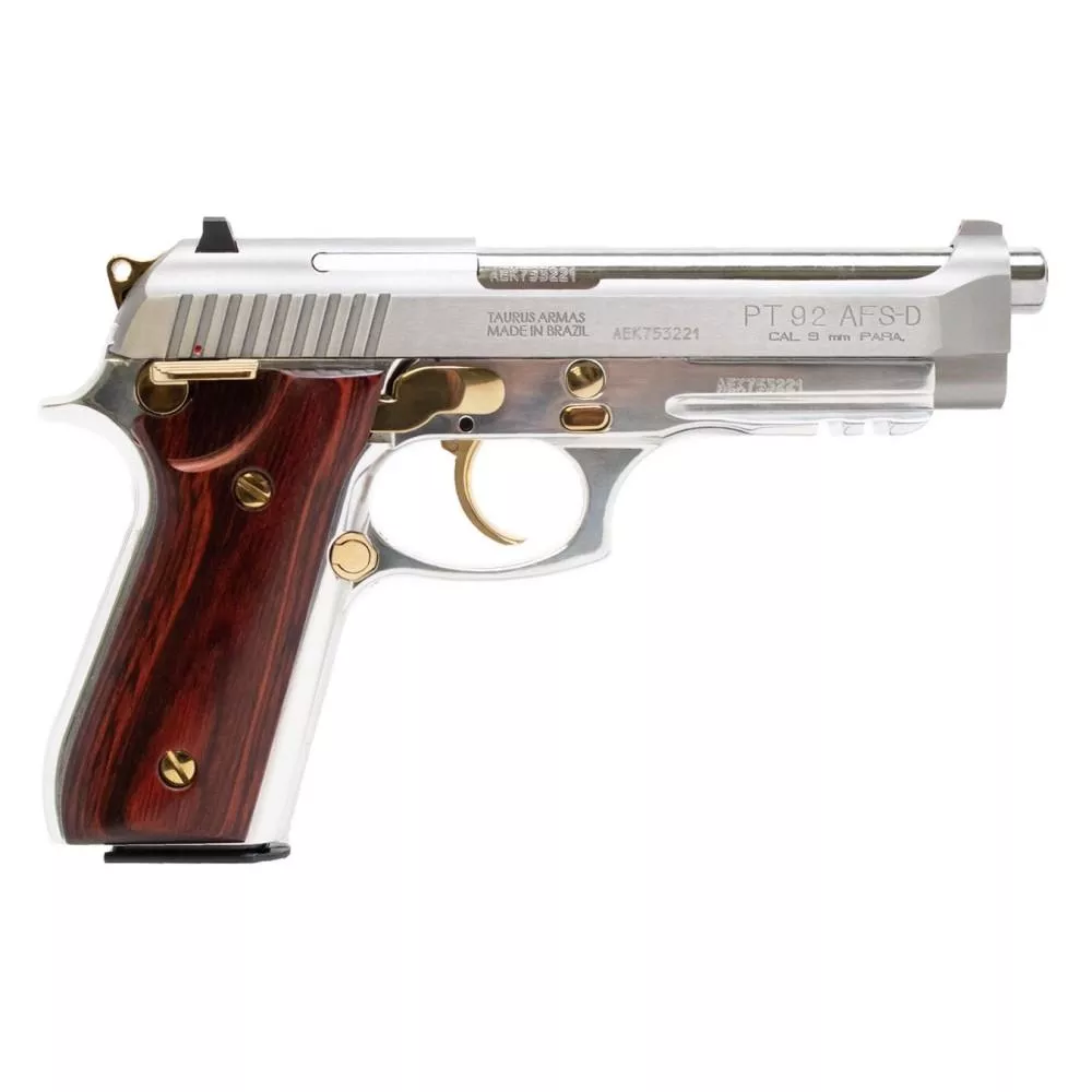 Taurus PT92 Handgun 9mm Luger 17rd Magazine 5″ Barrel Stainless Steel with Wood Accent