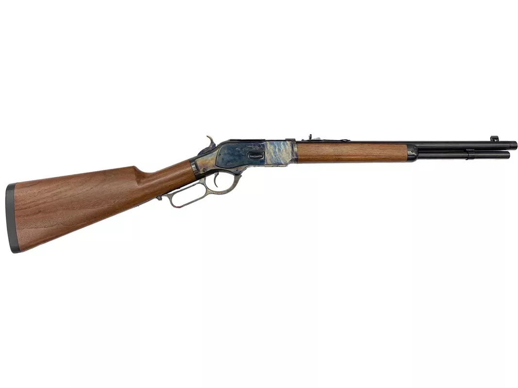 Taylor’s & Company TC73 Lever Action Rifle 9mm Luger 18″ Blued Threaded Barrel Case Colored Frame Walnut Straight Grip Stock