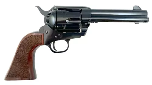 Taylors & Company 200107 1873 Pietta 9mm Luger 6 Shot 4.75" Blued Round Barrel, Blued Cylinder & Steel Frame, Walnut Checkered Army Style Grip, Manual Safety, Exposed Hammer