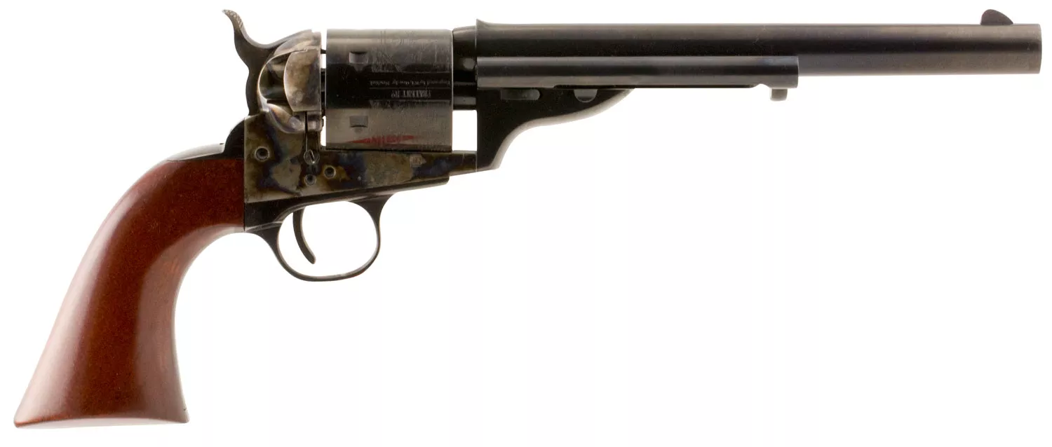 Taylors & Company 550695 1860 Open-Top 38 Special Caliber with 7.50" Blued Finish Barrel, 6rd Capacity Blued Finish Cylinder, Color Case Hardened Finish Steel Frame & Walnut Army Size Grip